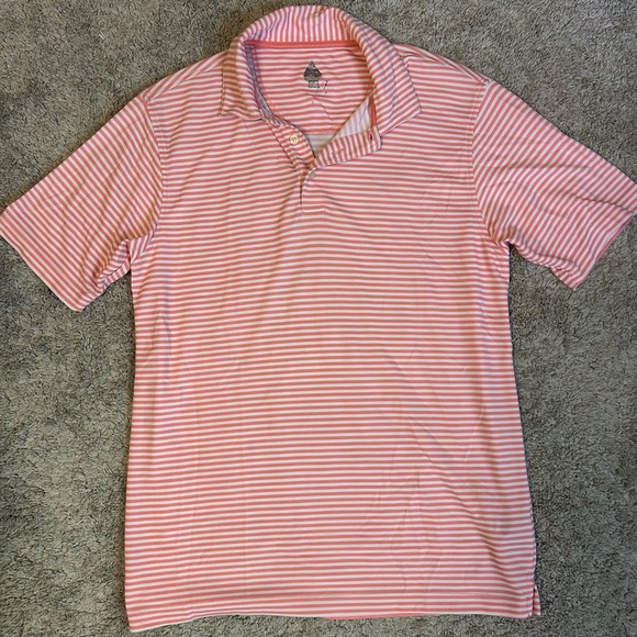 Peach and White Striped Polo - Size Medium - Picture 1 of 5
